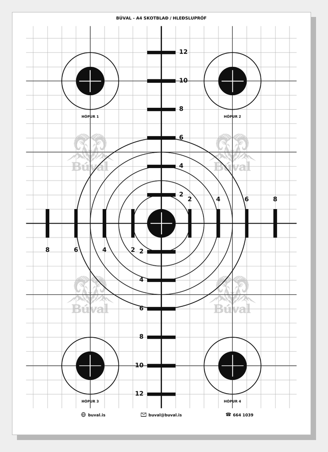 Skotblað A4, hringir, svart – printable shooting target