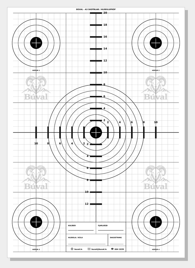 Skotblað A3, hringir, svart – printable shooting target
