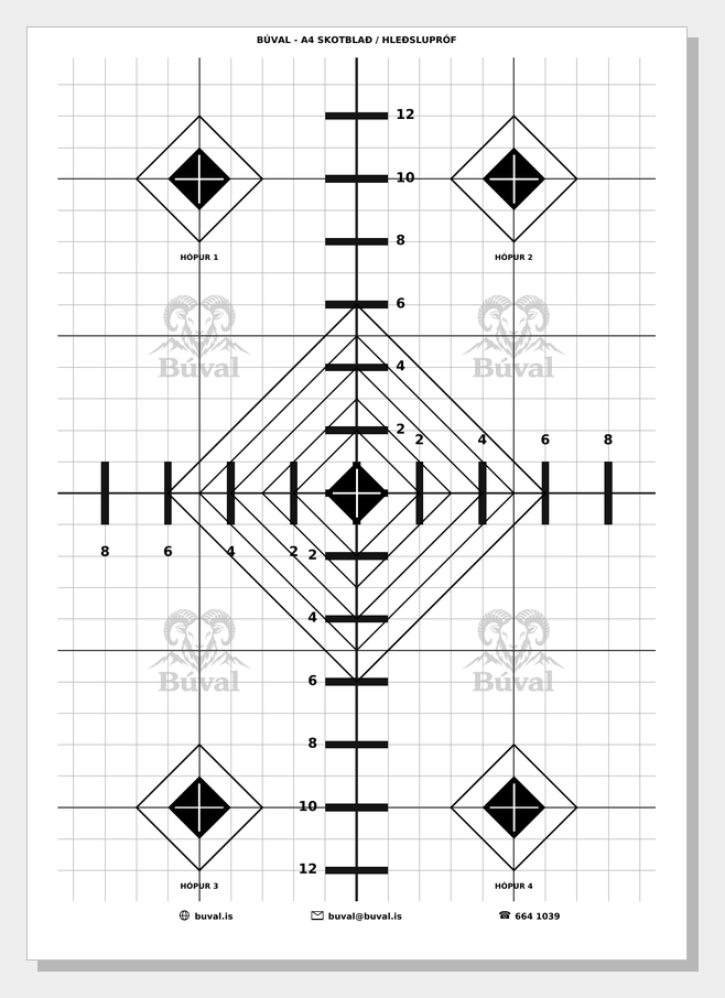 Skotblað A4, demantar, svart – printable shooting target