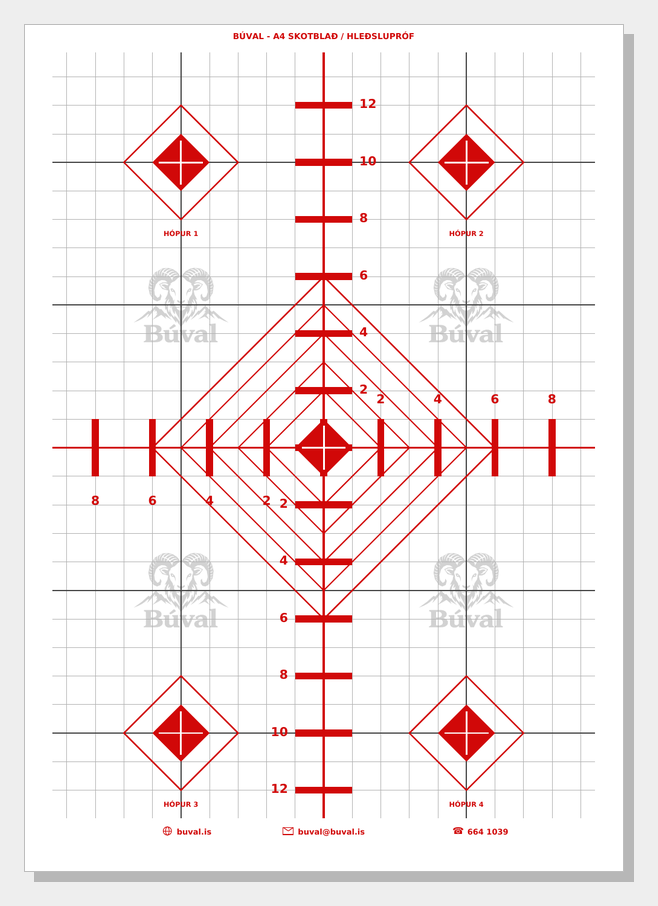 Skotblað A4, demantar, rautt – printable shooting target