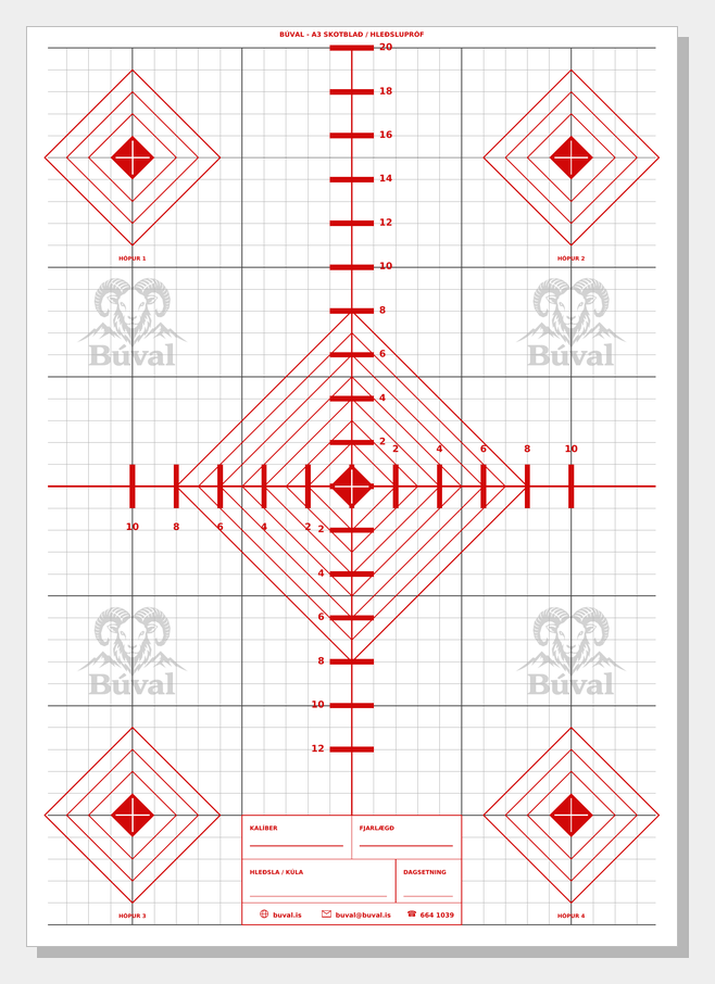 Skotblað A3, demantar, rautt – printable shooting target