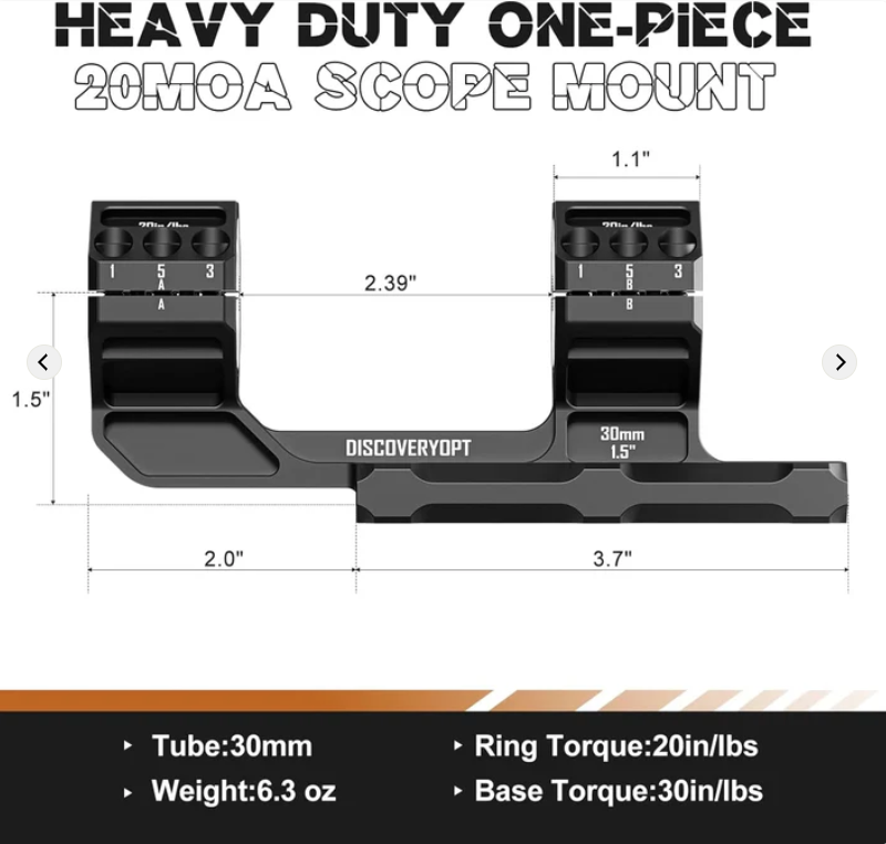 Heavy Duty Scope Mount  For Picatinny  Built-in 20 MOA