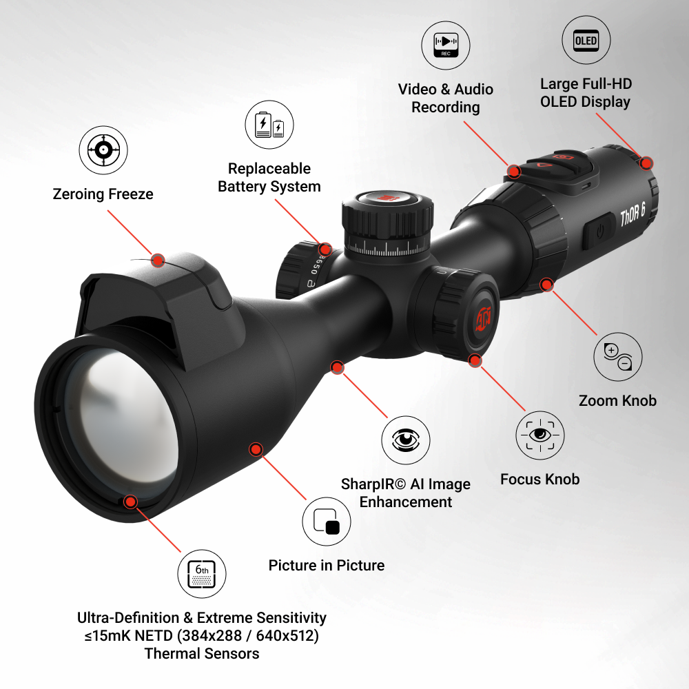 THOR 6 Elite Thermal Rifle scope, 3-24x, 640x512, 12μm, <15mk NETD, built-in LRF